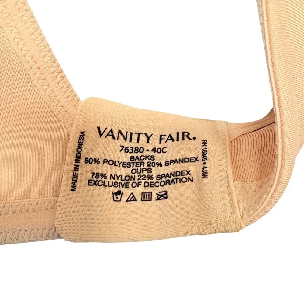 Vanity Fair Beauty Back Full Figure Underwire Bra Women's 40C Beige Style 76380 - Picture 3 of 3